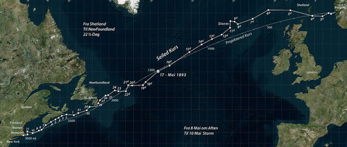 Image of the Viking route across the Atlantic Ocean of the Viking ship replica ever in the modern age