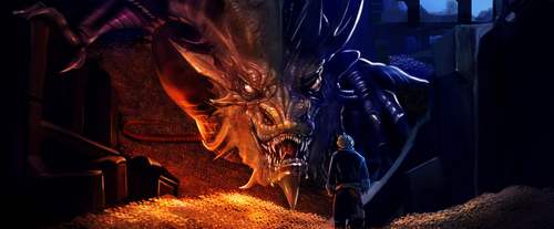 Fafnir the Dragon that once was the dwarf prince. Fafnir killed his father to seize the treasure. This was the first time the curse of Andvari's gold was applied on a family