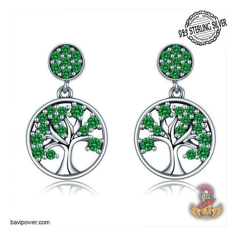 925 Sterling Silver Green Tree of Life Drop Earrings for Women