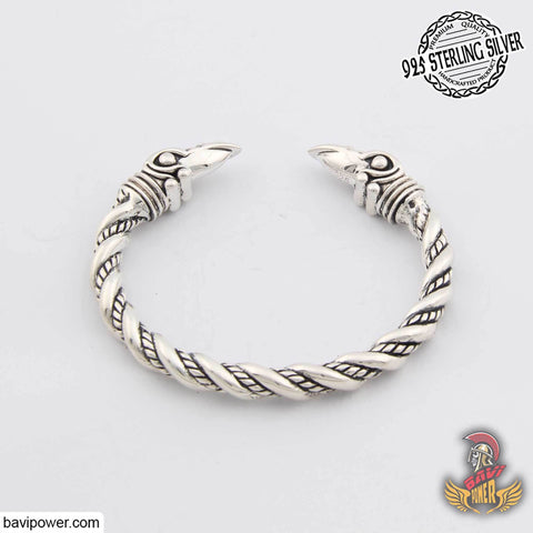 925 Sterling Silver Huginn and Muninn Raven Head Bracelet