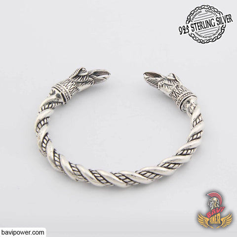 925 Sterling Silver Huginn & Muninn Raven Head Bracelet