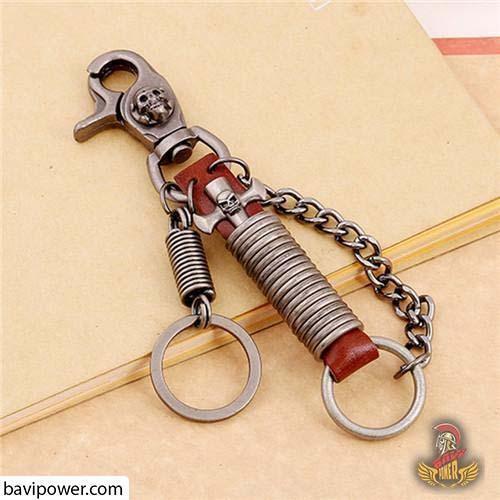 Cowhide Metal Skull Keychain