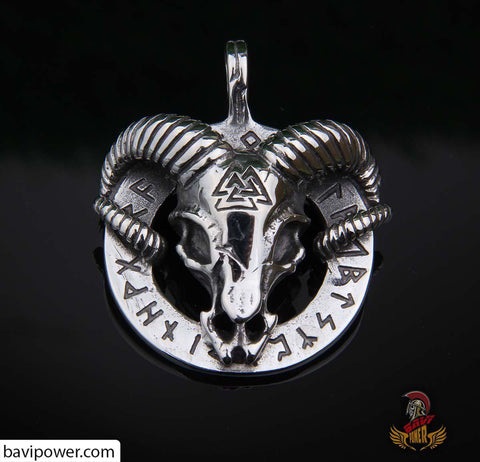 Ram Skull & Rune Circle Pendant