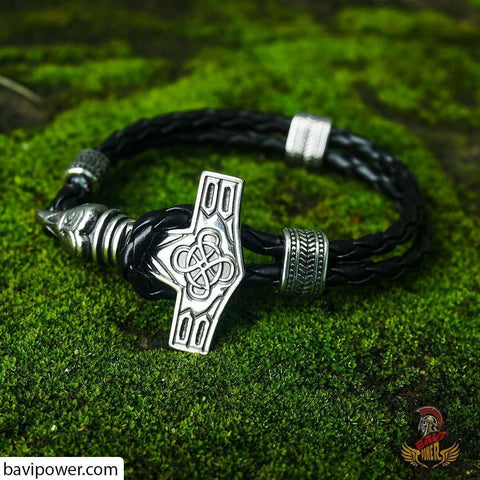 Raven Thor's Hammer Leather Bracelet