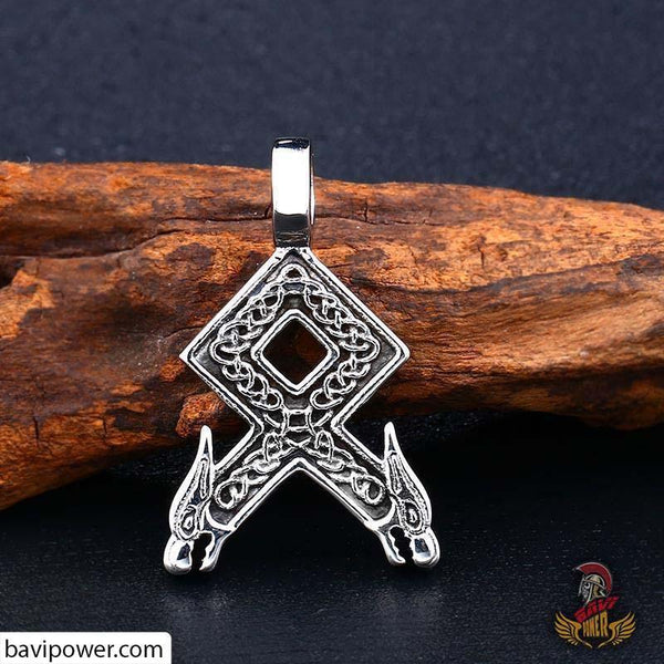 Collier Rune Odal Othila Avec Pendentif Loup - Cordon Perlé Réglable 85 Cm - Style Viking
