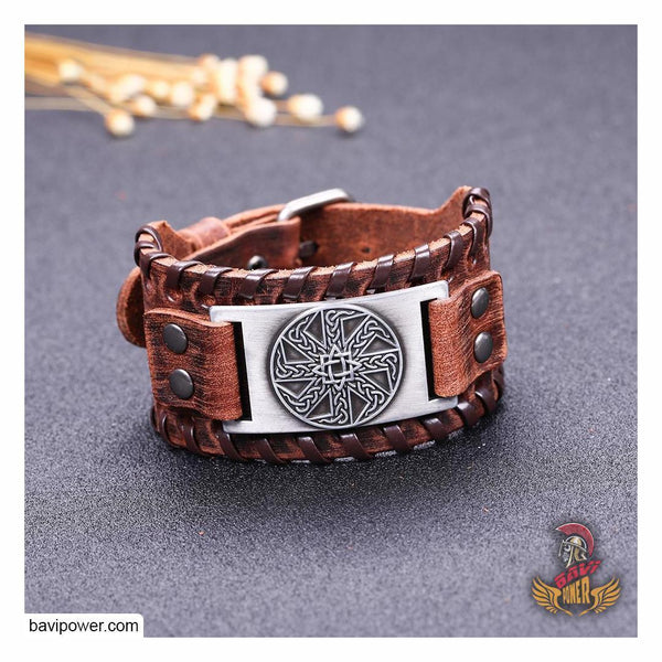 Sun Wheel Braided Genuine Leather Bangle Bracelet – BaviPower