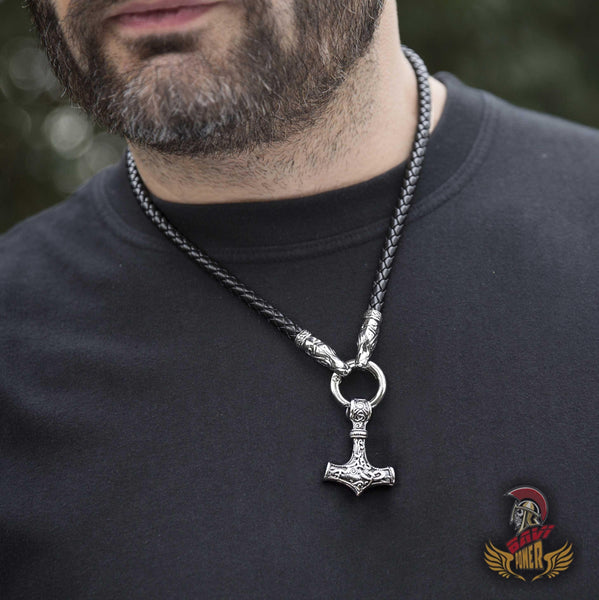 mus Udveksle bidragyder Nordic Viking Mjolnir Pendant Leather Chain - Thor's Hammer Necklace –  BaviPower