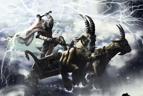 Image of Thor and his chariot Viking God