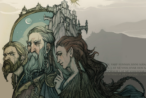 Image of Norse gods Thor, Odin, and Loki