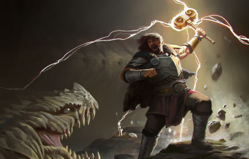 Image of Thor in Ragnarok with Jormungand Viking myth Norse myth
