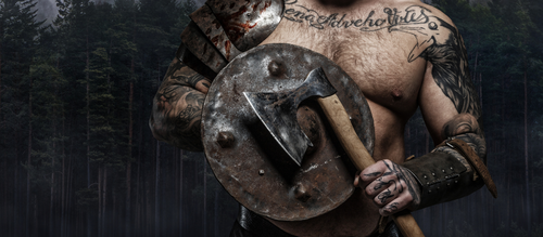 Viking warrior with Viking axe the symbol honoring Viking long gone tradition