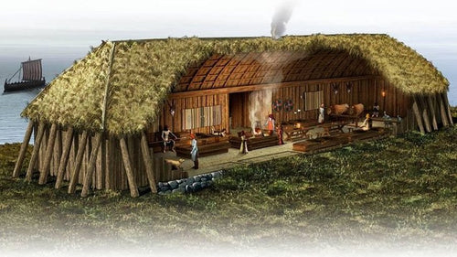 Viking longhouse. The Vikings burnt their longhouse to free the soul