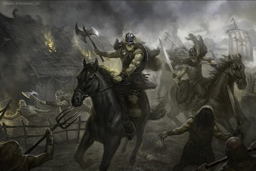 Viking warriors raiding and pillaging