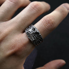 Stainless Steel Mjolnir Thor Hammer Raven Ring