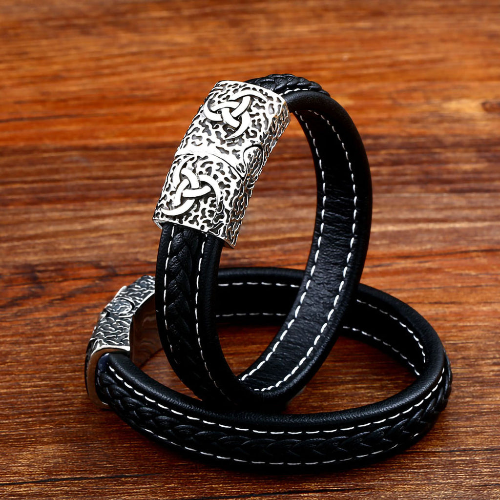 BaviPower Double Valknut Odin Symbol Braided Bracelet Nordic Ideal Charm Authentic Viking Jewelry