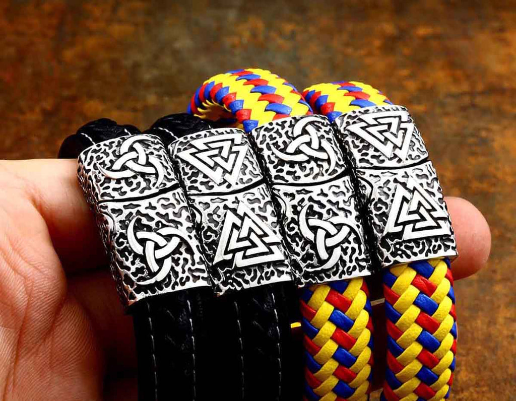 BaviPower Double Valknut Odin Symbol Braided Bracelet Nordic Ideal Charm Authentic Viking Jewelry