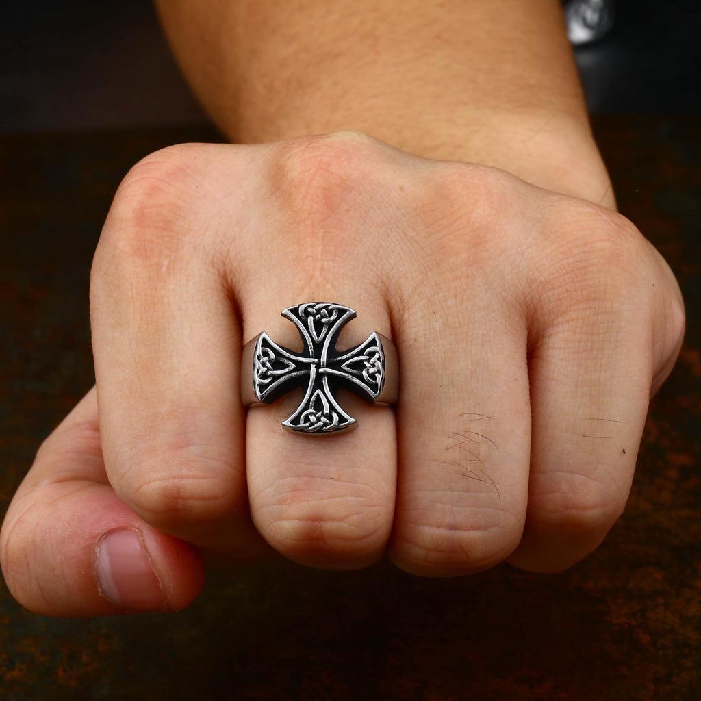 Stainless Steel Celtic Knot Cross Biker Ring
