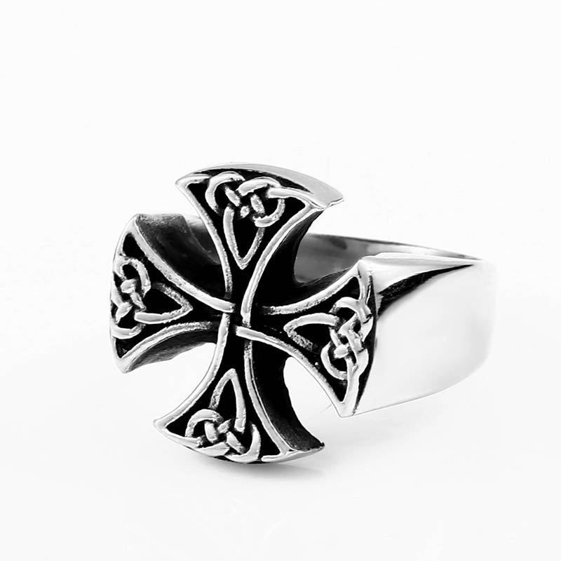 Stainless Steel Celtic Knot Cross Biker Ring