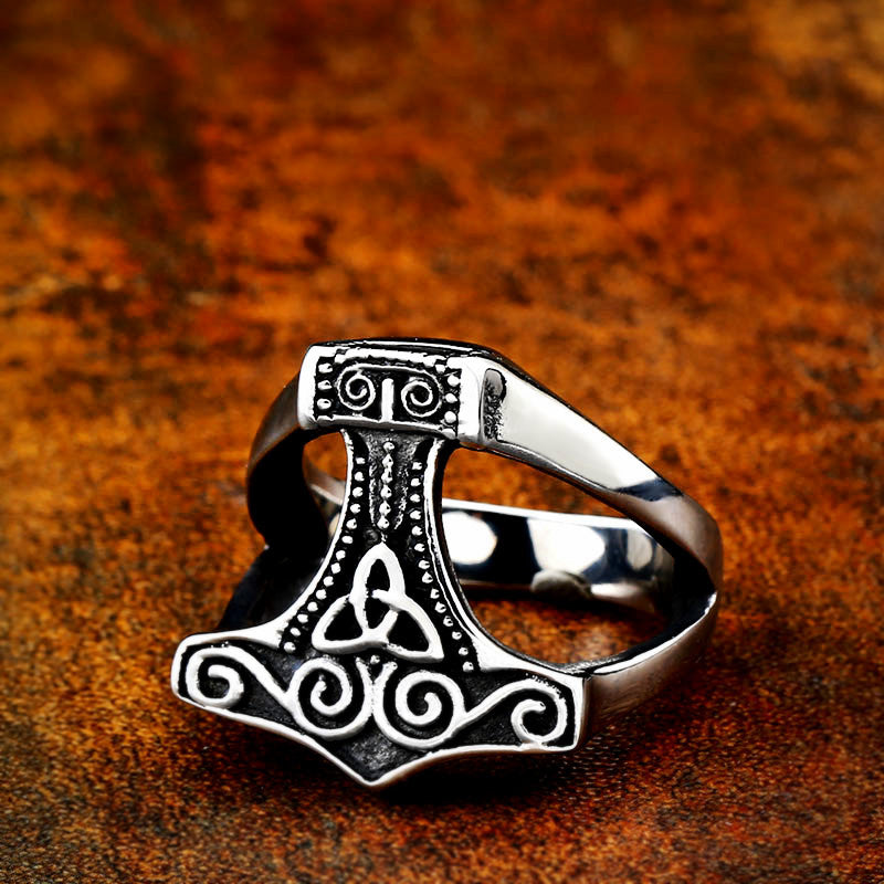 Stainless Steel Thor Hammer Mjolnir Celtic Triquetra Ring