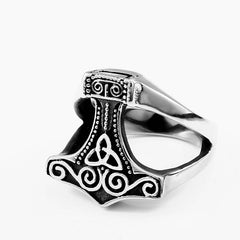 Stainless Steel Thor Hammer Mjolnir Celtic Triquetra Ring