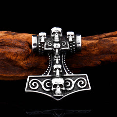 Stainless Steel Mjolnir Thor Hammer Skull Pendant Necklace