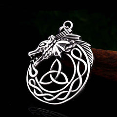Stainless Steel Celtic Knot Triquetra Ouroboros Pendant Necklace