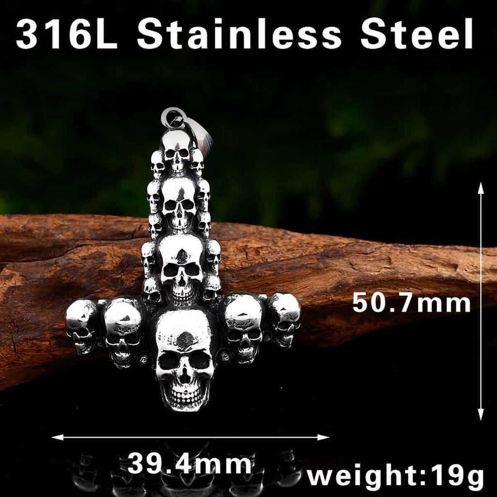 Stainless Steel Viking Mjolnir Thor Hammer Skull Pendant Necklace