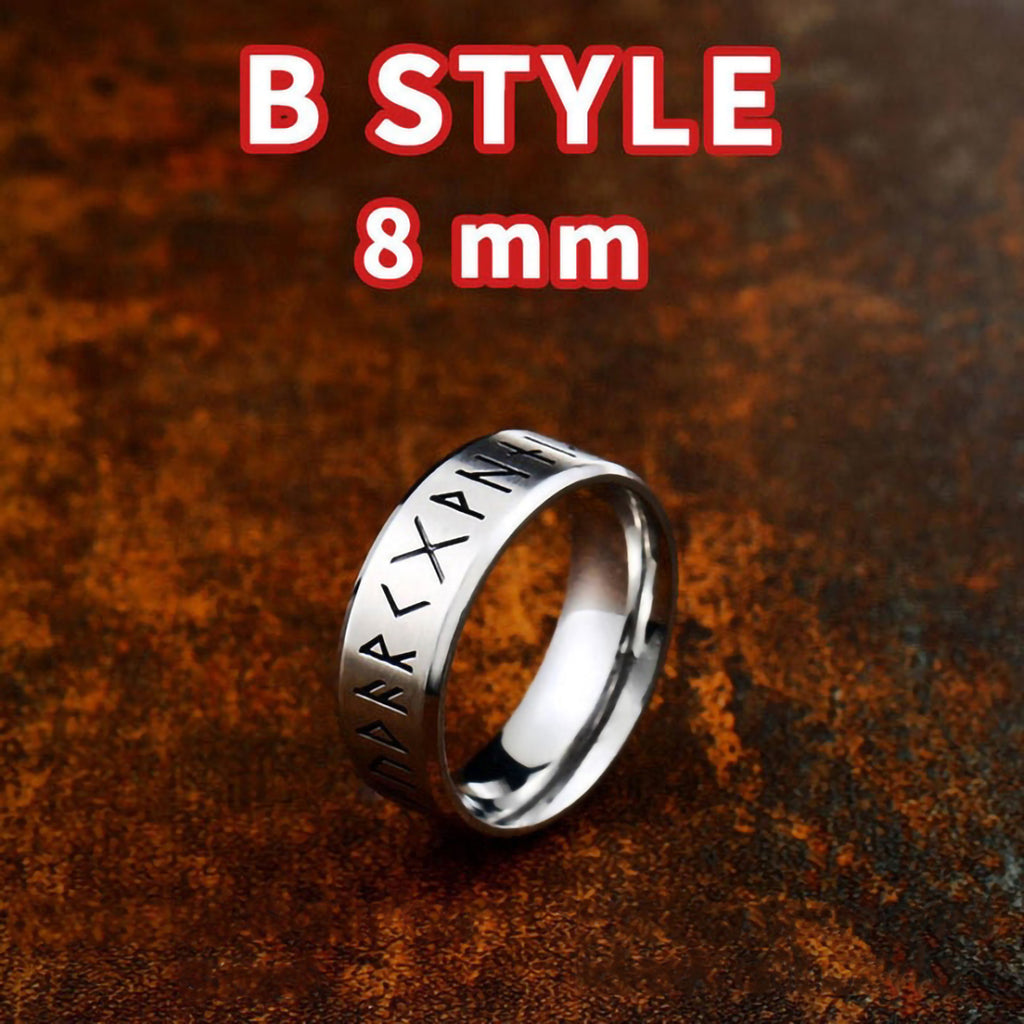 Stainless Steel Silver Tone Rune Circle Ring