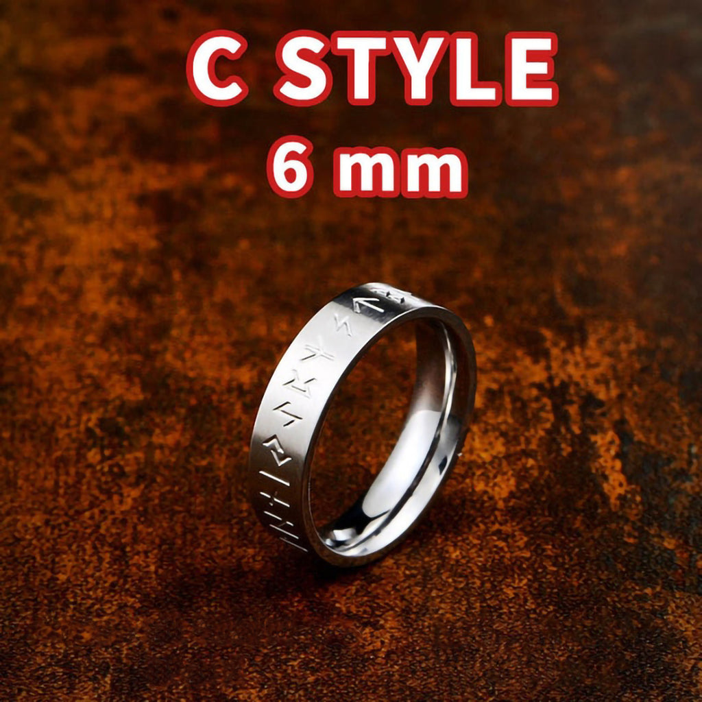Stainless Steel Silver Tone Rune Circle Ring