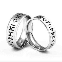 Stainless Steel Silver Tone Rune Circle Ring