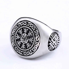 Stainless Steel Viking Valknut Nordic Helm of Awe Ring
