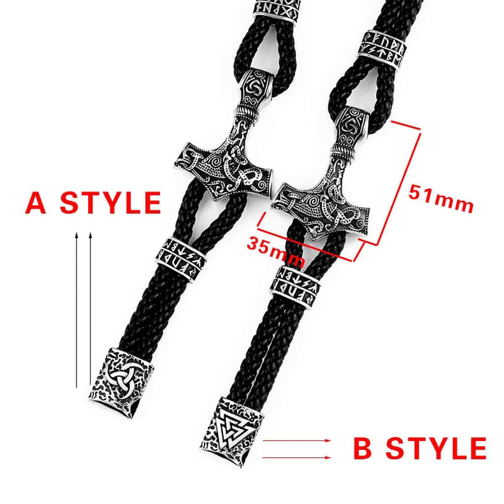 316L Stainless Steel Thor Hammer Mjolnir Leather Braided Bracelet