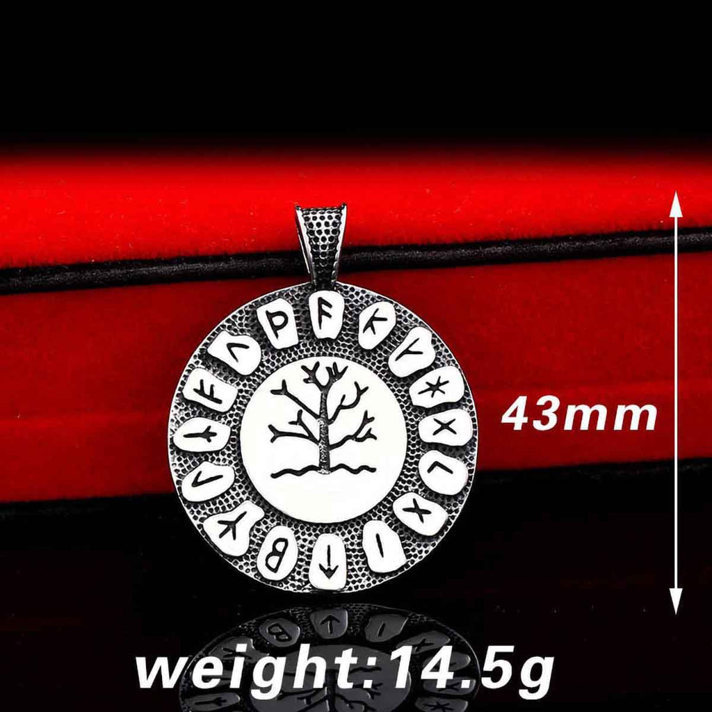 BaviPower Stainless Steel Viking Yggdrasil Tree of Life Rune Circle Pendant Necklace Nordic Charm