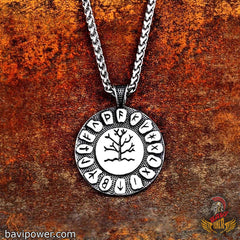 BaviPower Stainless Steel Viking Yggdrasil Tree of Life Rune Circle Pendant Necklace Nordic Charm