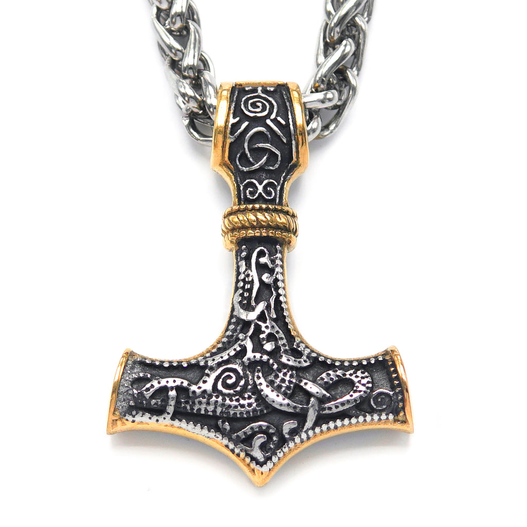 Mixed Gold Thor's Hammer Pendant Necklace
