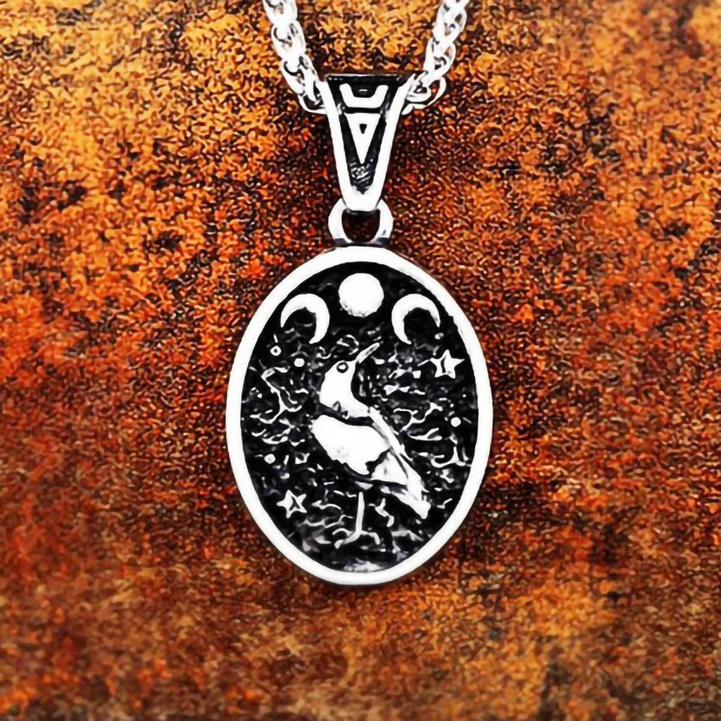 BaviPower Stainless Steel Viking Odin Raven Sun Moon Pendant Necklace Nordic Ideal Charm