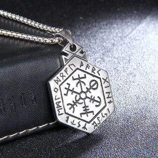 Stainless Steel Viking Vegvisir Compass Rune Othala Necklace with Box Chain
