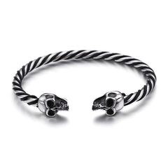BaviPower Stainless Steel Viking Double Wolf Head Twisted Bangle Cuff Bracelet Viking Nordic Amulet