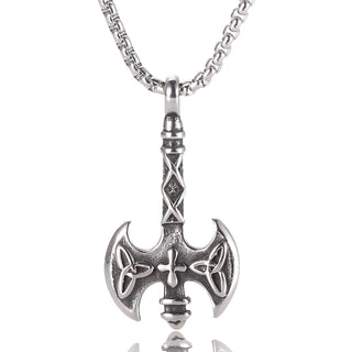 Stainless Steel Viking Battle Axe Celtic Triquetra Pendant Necklace with Box Chain
