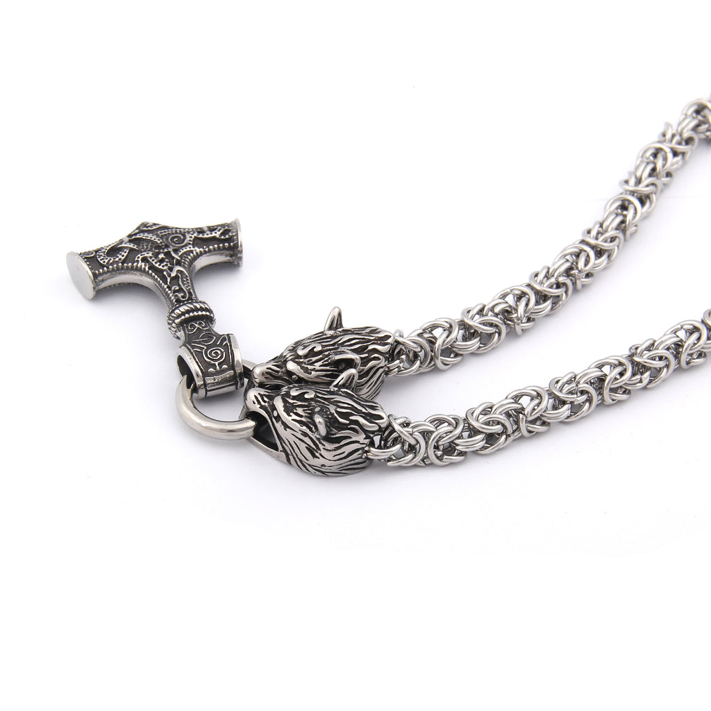 BaviPower Wolf Head Pendant with Fenrir Wolf Head King Chain ♦ Stainless Steel ♦ Nordic Scandinavian Necklace ♦ Authentic Viking Men Jewelry