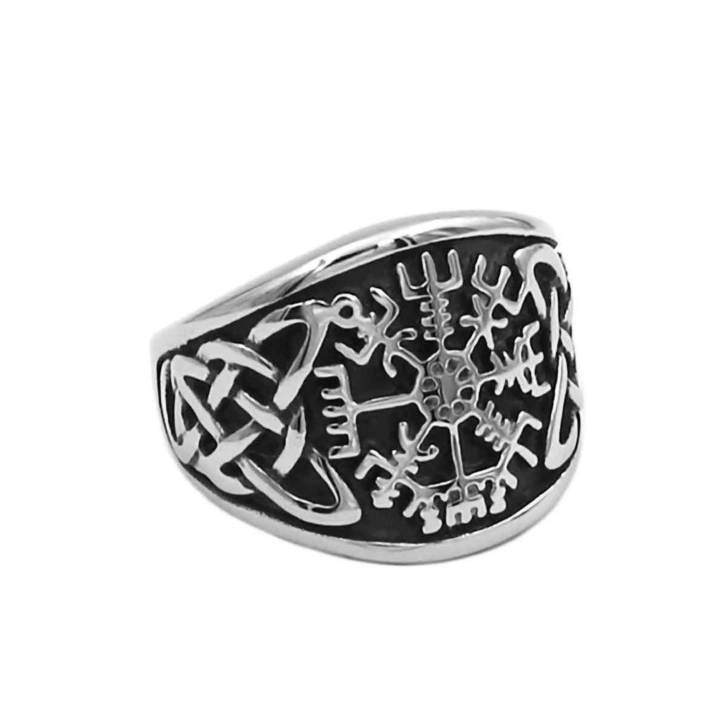 Stainless Steel Vegvisir Viking Compass Celtic Knot Ring