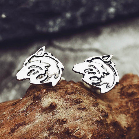 Stainless Steel Norse Odin Wolf Stud Earrings