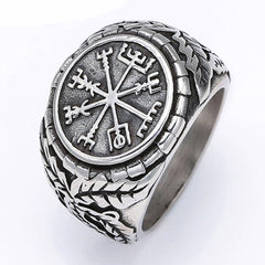 Stainless Steel Viking Vegvisir Compass Signet Ring
