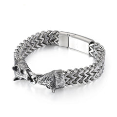 BaviPower Stainless Steel Viking Double Wolf Head Keel Bracelet Viking Nordic Scandinavian Amulet