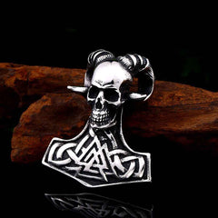 Stainless Steel Thor Hammer Skull Valknut Pendant Necklace