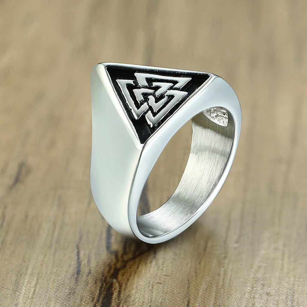 Stainless Steel Viking Odin Valknut Signet Ring