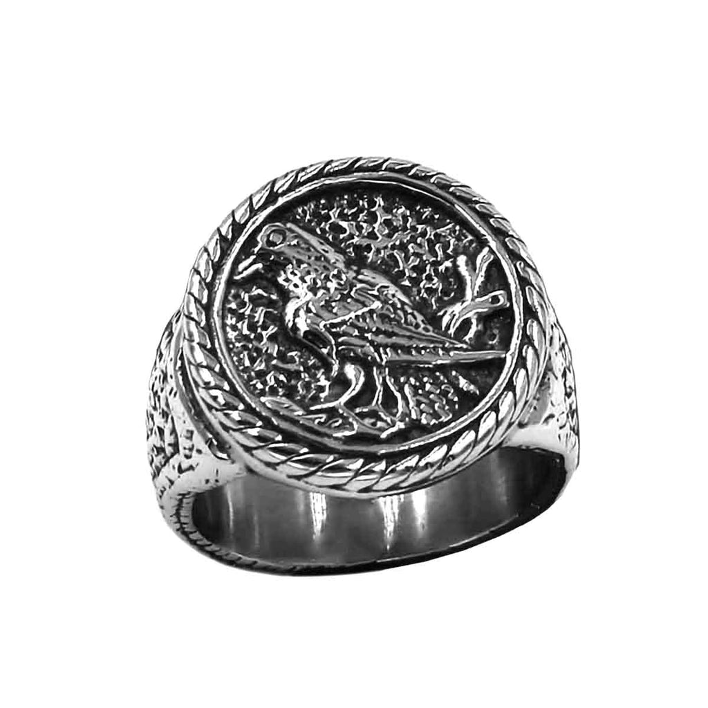 Stainless Steel Viking Odin Raven Signet Ring