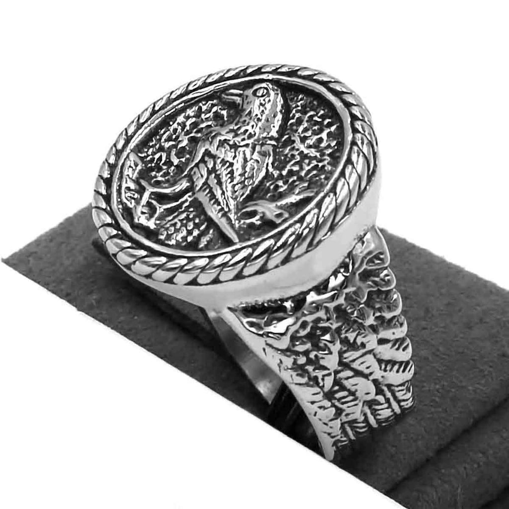 Stainless Steel Viking Odin Raven Signet Ring