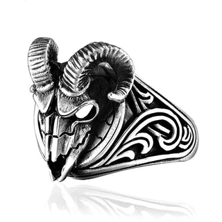 925 Sterling Silver Viking Ram Skull Signet Biker Ring