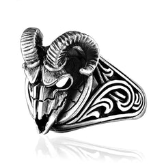 925 Sterling Silver Viking Ram Skull Signet Biker Ring